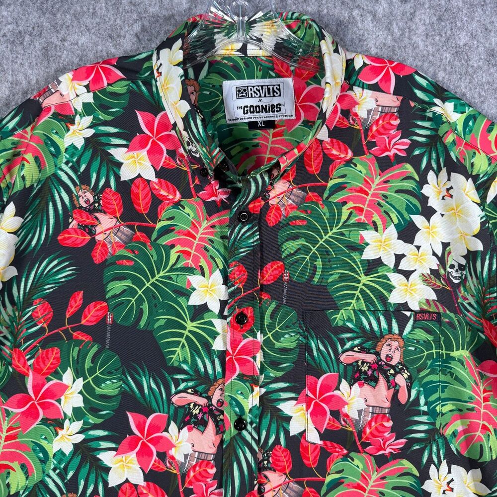 RSVLTS x Goonies "Truffle Shuffle" Shirt Mens XL Green Kunuflex Hawaiian Floral